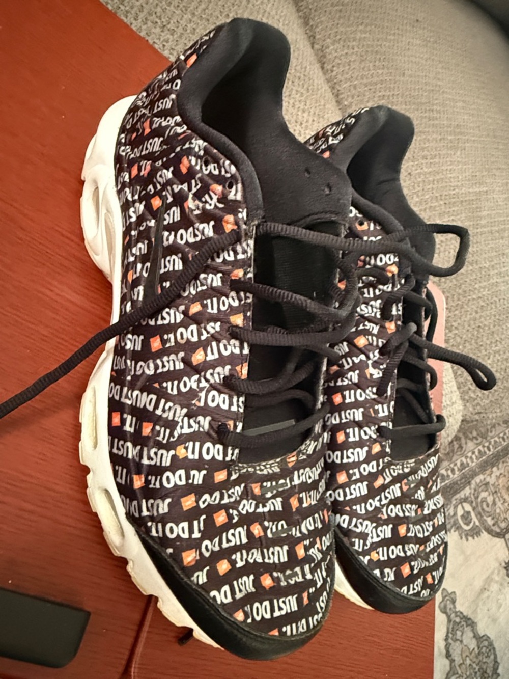 Nike Black, White and Orange 'Just Do It' Logo Running Shoes - Picture 3 of 5